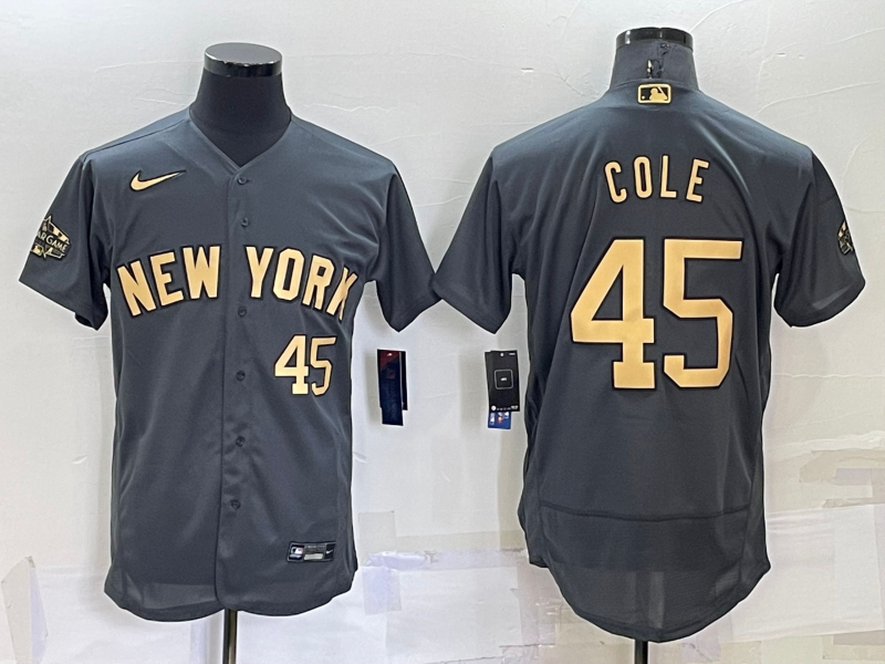 Men's New York Yankees #45 Gerrit Cole 2022 All-Star Charcoal Flex Base Stitched Baseball Jersey Men's New York Yankees #45 Gerrit Cole 2022 All-Star Charcoal Flex Base Stitched Baseball Jersey